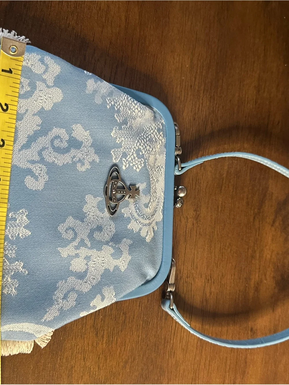 Vivienne Westwood Light Blue Jacquard Frame Top Handle Kisslock Bag - Picture 8 of 11